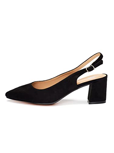 Rio Fiore Damen Pumps, Schwarz, Slingpumps, 6cm Blockabsatz, Komfort-Einlegesohle, Microfiber 565-080-3-1 (Schwarz, 38EU) von Rio Fiore