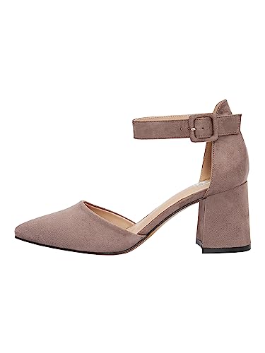 Rio Fiore Damen Pumps, Taupe, 7.5cm Blockabsatz, Bequeme Pumps mit Riemen, Wildlederimitat, Riemchenpumps, H1877-A0142-19 (Taupe, 38 EU) von Rio Fiore