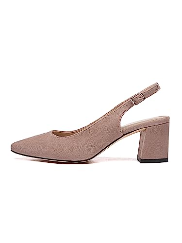 Rio Fiore Damen Pumps, Taupe, Slingpumps, 6cm Blockabsatz, Komfort-Einlegesohle, Microfiber 565-080-3-7 (Taupe, 37EU) von Rio Fiore