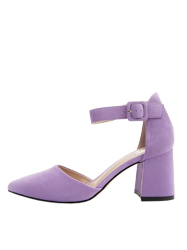 Rio Fiore Damen Pumps, Violette, 7.5cm Blockabsatz, Bequeme Pumps mit Riemen, Wildlederimitat, Riemchenpumps, H1877-A0142-16 (Purple Microfiber, 38 EU) von Rio Fiore