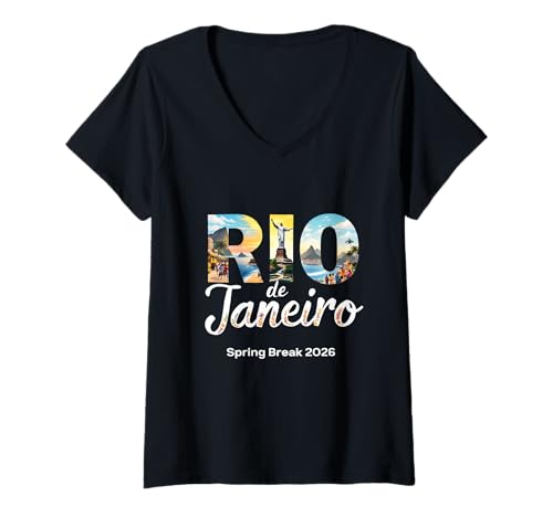 Damen Rio de Janeiro Brasilien Frühlingsferien 2026 Urlaubsreisen T-Shirt mit V-Ausschnitt Damen Rio de Janeiro Brasilien Frühlingsferien 2026 Urlaubsreisen T-Shirt mit V-Ausschnitt von Rio de Janeiro Brazil Travel SPRING BREAK 2026