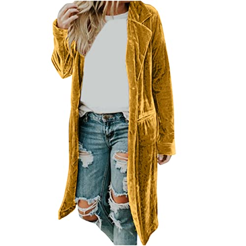 Damen Samtjacke Lang, Vintage Jacke Mantel Retro Velvet Mantel Langarm Cardigan Outwear mit Tasche Warm Winterjacke Übergangsjacke Damen Elegant von Rioge