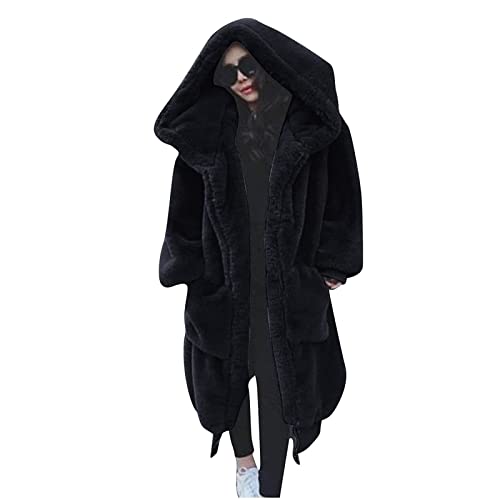 Rioge Damen Winterjacke mit Fell Warm Kunstfellcjacke Langarm Jacke Damen Übergangsjacke Lang Frauen Freizeit Fleecjacke Wintermantel Damen Elegant Winter Warm Mantel Reißverschluss Taschen Outerwear von WELLDAY