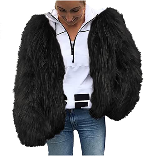 Rioge Kunstfelljacke für Damen Winter Warm Jacke aus Kunstpelz Langarm Cardigan Mantel Frauen Einfarbige Fleecejacke Winterjacke Plüschmantel Kunstfell Jacke Damen Parka Übergangsjacke Elegant von Rioge