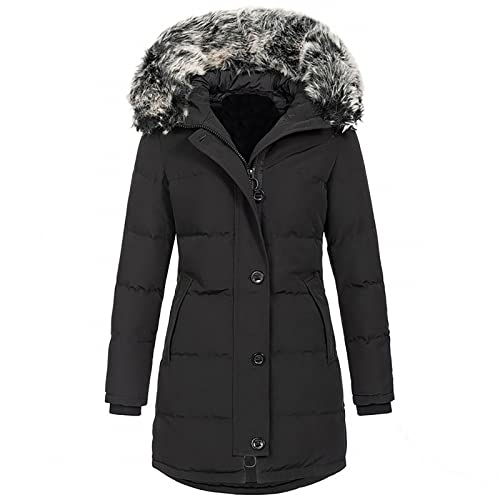 Winterjacke Damen Warm Steppjacke Daunenmantel mit Pelzkragen Winterparka Damen mit Fell Frauen Winter Parka Jacke Übergangsjacke Steppmantel Verdicken Daunenjacke Wintermantel Lang Taschen Outwear von WELLDAY