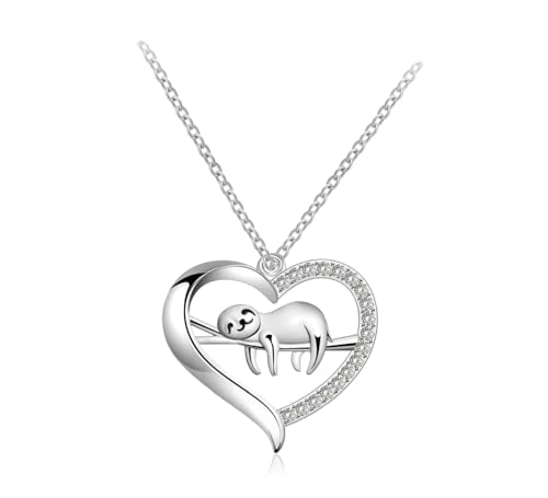 Riomijun Faultier Halskette Herz Faultier Tier Schmuck für Frauen Teen Mädchen Tier Liebhaber Necklace Kette Faultier Geschenke für Frauen von Riomijun