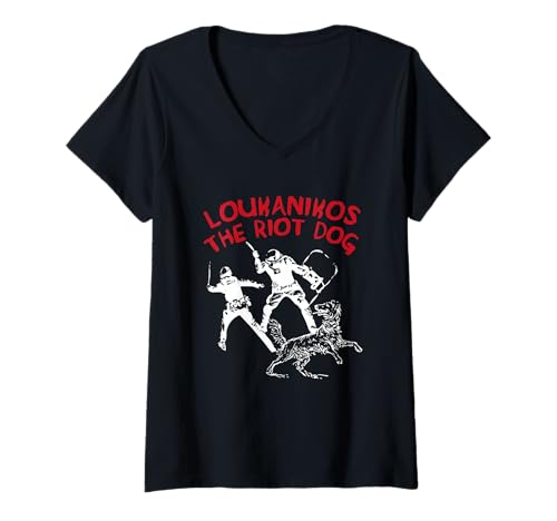 Damen Loukanikos The Riot Dog - Anarchist, Sozialist, Protest T-Shirt mit V-Ausschnitt von Riot Dog