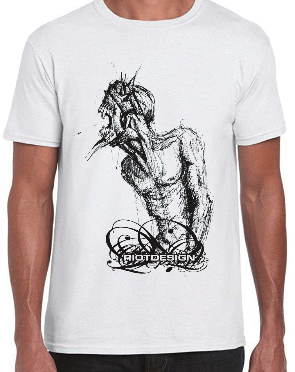 Rioddesign - T-Shirt Weiss Oder Grau Monster Zeichnung Siebdruck Rioddesign - T-Shirt Weiss Oder Grau Monster Zeichnung Siebdruck von RiotdesignDe