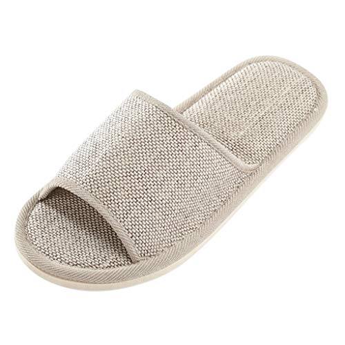 Riou Damen Herren Leinen Hausschuhe Winter Indoor rutschfeste Bequem Weicher Boden Flache Pantoffeln Slipper von Riou Hausschuhe