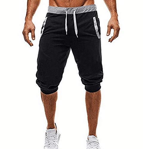 Riou Capri Hose Herren 3/4 Lange Sport Shorts Herren mit Tasche Männer Sommer Stretch Bermuda Shorts Jogginghose für Sport Fitness Jogging Bodybuilding von Riou-Hosen