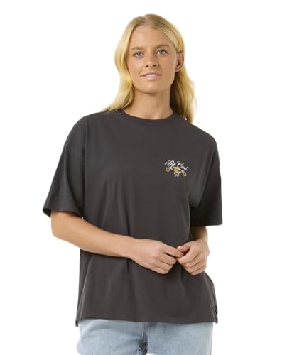 Rip Curl Damen Oversized Heritage Fit Kurzarm Crew T-Shirt, Gewaschener schwarzer Hibiskus-Diamant, Klein Rip Curl Damen Oversized Heritage Fit Kurzarm Crew T-Shirt, Gewaschener schwarzer Hibiskus-Diamant, Klein von Rip Curl