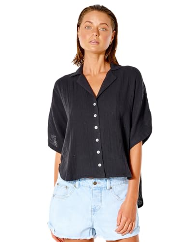 Rip Curl Damen Premium Surf Kurzarm Button Up Shirt, Schwarz, X-Klein von Rip Curl