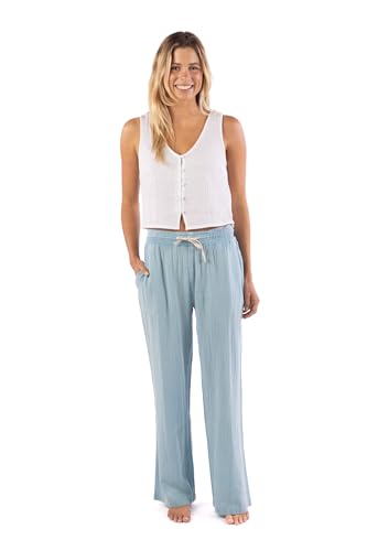 Rip Curl Damen-Strandhose aus Baumwollkrepp – Smoked-Bund, Taschen vorne und hinten, langer Schnitt für einen lässigen Look, Mid Blue, Medium von Rip Curl