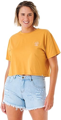 Rip Curl Damen T-Shirt Search ICON Crop, Größe:M, Farben:Gold von Rip Curl