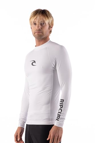 Rip Curl Herren Long Sleeve Rashguard-UPF 50+ Sun Protection Surf, Tight Fit Vest Rash-Guard-Shirt, Weiss/opulenter Garten, M von Rip Curl
