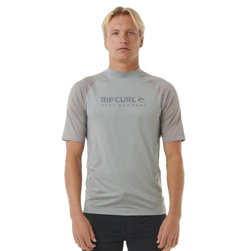 Rip Curl Herren Shock UV-Kurzarm-Rash-Weste, Dunkelgrau, UV-Sonnenschutz und LSF-Eigenschaften, Hellgrau meliert, L von Rip Curl