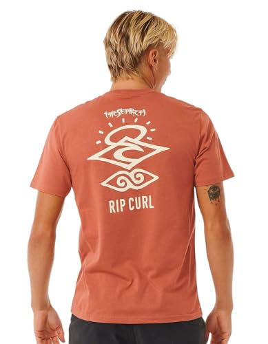 Rip Curl Herren-T-Shirt, kurzärmelig, Rundhalsausschnitt, Normale Passform, Orange/Abendrot im Zickzackmuster (Sunset Chevron), L von Rip Curl