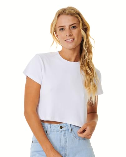 Rip Curl Klassisches Geripptes Cropped-T-Shirt für Damen, Optical White, Mittel von Rip Curl