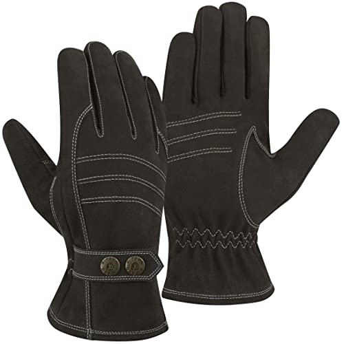 Riparo Winterhandschuhe Herren, Handschuhe Herren, Thermo Handschuhe Herren, Echtleder Autofahr und Outdoor handschuhe (Dunkelbraun, S) von Riparo Motorsports