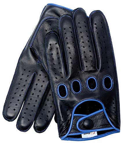 Riparo Motorsports Rückseitig genähte Hirschlederhandschuhe mit Touchscreen-genähten Lederhandschuhen für Männer X-Groß Schwarz Blau von Riparo Motorsports