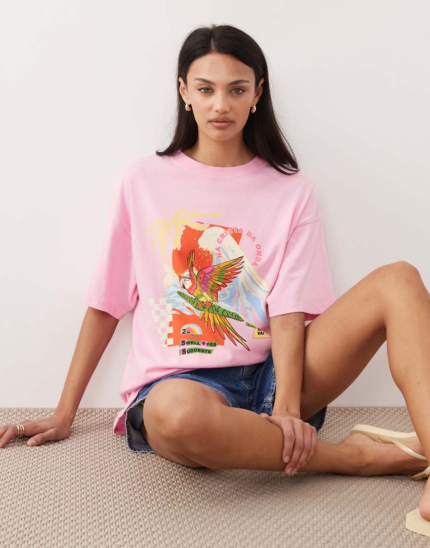 Ripcurl x Farm Rio - Oversize-T-Shirt in Hellrosa mit Grafikprint von Ripcurl
