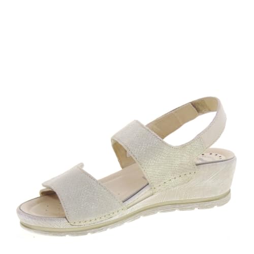 Riposella FLAW40927 Komfort-Sandalen für Damen, Flavia, Leder, Keilabsatz, 5 cm, Gummisohle, beige, 36 EU von Riposella