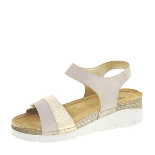 Riposella FRIWA03BX Sportsandalen für Damen Frida Kunstleder Beige Keilabsatz 4 cm Gummisohle, beige, 36 EU von Riposella