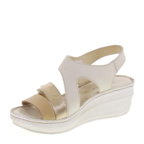 Riposella ILED16333 Sportsandalen für Damen, Leder, Beige, Keilabsatz, 6 cm, Gummisohle, beige, 36 EU von Riposella