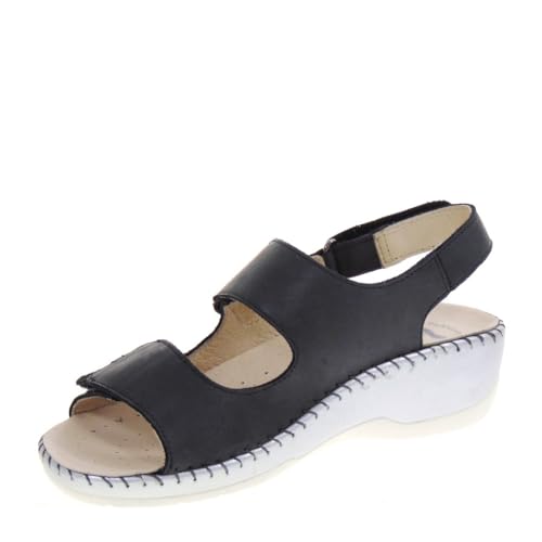 Riposella VIVW06436 Komfort-Sandalen für Damen, Leder, Schwarz, Keilabsatz, 4 cm, Gummisohle, Schwarz , 35 EU von Riposella