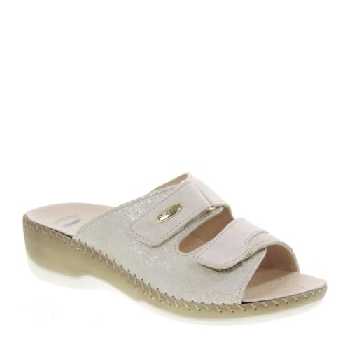 Riposella VIVW6430 Sandalen Komfort Damen Viviana Leder Keilabsatz 4 cm Gummisohle, beige, 35 EU von Riposella