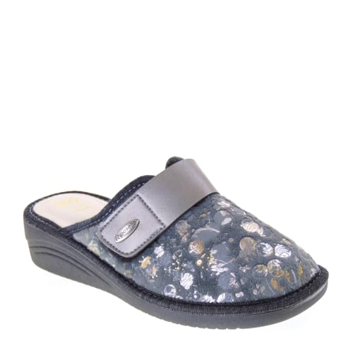 Riposella WB00BX Hausschuhe Haus Zimmer Damen Stern Tuch Keilabsatz 4 cm Gummisohle, grau, 38 EU Riposella WB00BX Hausschuhe Haus Zimmer Damen Stern Tuch Keilabsatz 4 cm Gummisohle, grau, 38 EU von Riposella
