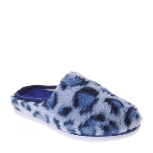 Riposella WB01BX Hausschuhe Haus Zimmer Damen Serena Tuch Sohle Gummi, blau, 38 EU von Riposella