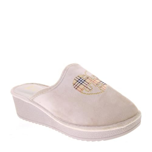 Riposella WB03BX Hausschuhe für Damen Samia Tuch Keilabsatz 5 cm Gummisohle, beige, 40 EU von Riposella