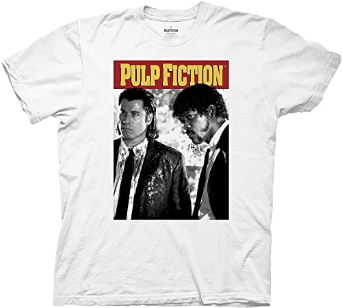 Herren Pulp Fiction Filmshirt – Pulp Fiction Shirt – John Travolta und Samuel L. Jackson Graphic Shirt, Weiß, Mittel von Ripple Junction