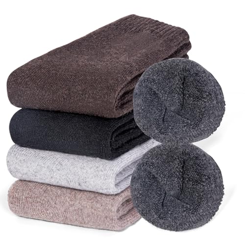 Riqiaqia 5 Paar Merino Socken Herren Winter Wollsocken Thermosocken Warme Dicke Frotteesohle Stricksocken Atmungsaktiv Weihnachtssocken EU 38-45 von Riqiaqia