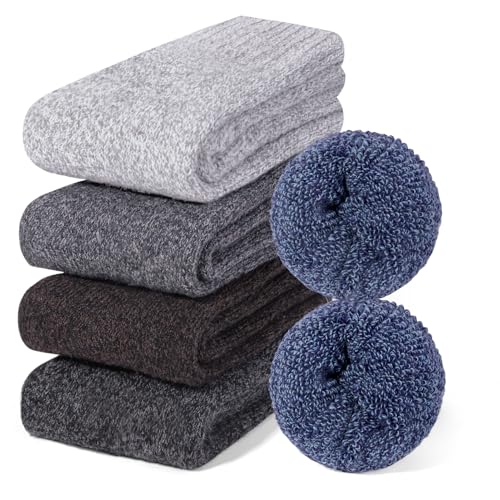 Riqiaqia 5 Paar Merino Socken Herren Winter Wollsocken Thermosocken Warme Dicke Frotteesohle Stricksocken Atmungsaktiv Weihnachtssocken EU 38-45 von Riqiaqia