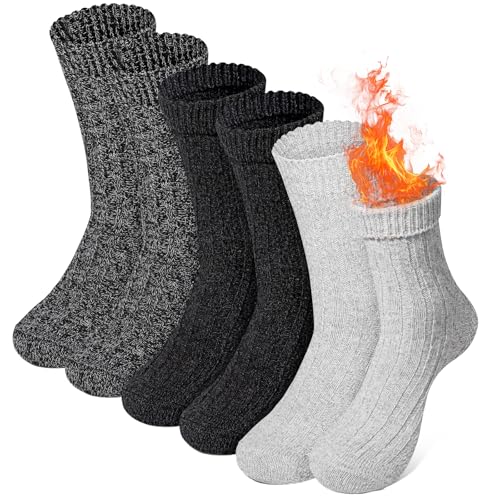 Riqiaqia 6 Paar Merino Wollesocken Thermosocken für Herren Wintersocken Wandersocken Atmungsaktiv Trekkingsocken Business & Freizeit Stricksocken Sportsocken EU 38-45 von Riqiaqia