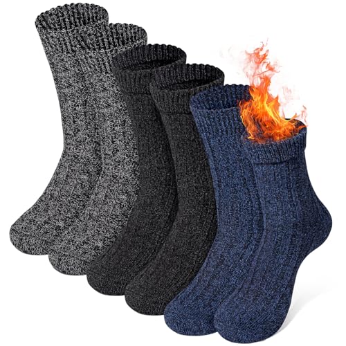 Riqiaqia 6 Paar Merino Wollesocken Thermosocken für Herren Wintersocken Wandersocken Atmungsaktiv Trekkingsocken Business & Freizeit Stricksocken Sportsocken EU 38-45 von Riqiaqia
