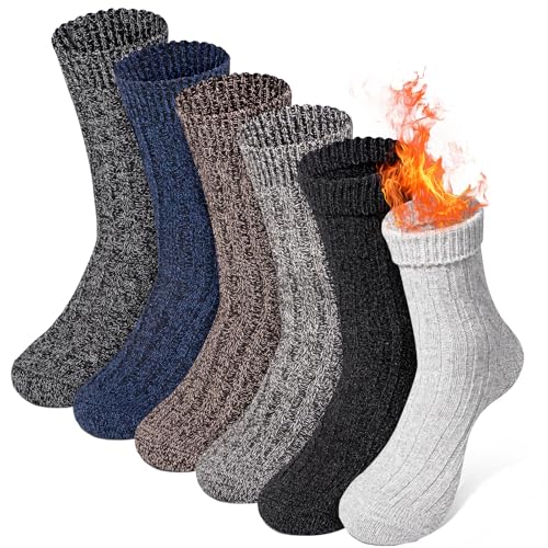 Riqiaqia 6 Paar Merino Wollesocken Thermosocken für Herren Wintersocken Wandersocken Atmungsaktiv Trekkingsocken Business & Freizeit Stricksocken Sportsocken EU 38-45 von Riqiaqia