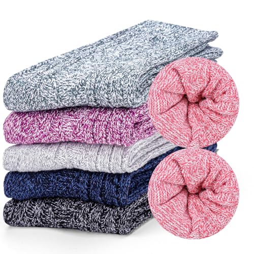 Riqiaqia 6 Paar Winter Merino Wool Socken Damen Warme Dicke Thermosocken Wollsocken Stricksocken Atmungsaktive, Damen Geschenk Socken Einheitsgröße von Riqiaqia
