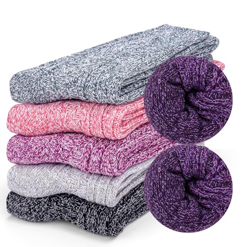 Riqiaqia 6 Paar Winter Merino Wool Socken Damen Warme Dicke Thermosocken Wollsocken Stricksocken Atmungsaktive, Damen Geschenk Socken Einheitsgröße von Riqiaqia