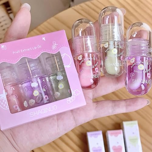 3 x Lippenöle mit Fruchtgeschmack, süßer feuchtigkeitsspendender Lipgloss, pflegende Lippenpflege für Mädchen von Riroenst