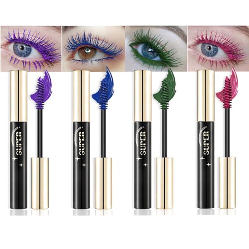 Riroenst Farbige Mascara-Sets, 4 Stück bunte Mascara, voluminöse Wimpern, schnell trocknend, lang anhaltende charmante voluminöse Mascara für Wimpernaugen-Make-up, tierversuchsfrei vegan von Riroenst
