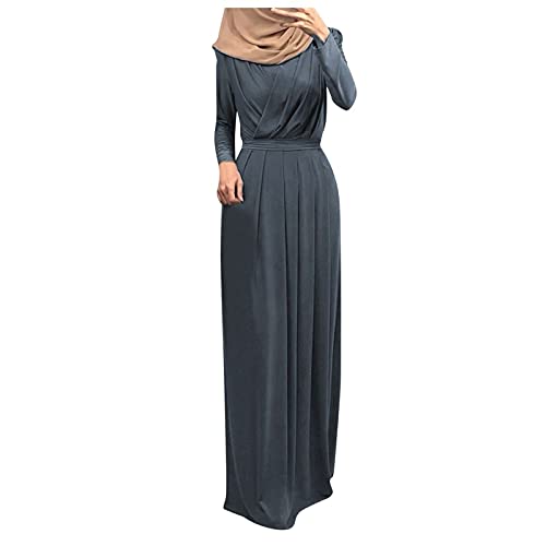 Damen Kleid Muslimisches Damen Muslim Roben Arabisch Robe Ramadan Langarm Muslimische Robe Gebet Abaya Kleid Islamischer Naher Osten Dubai Türkei Arabische Muslim Kaftan Kleid Für Ramadan (T3-Grey, M) von Risaho