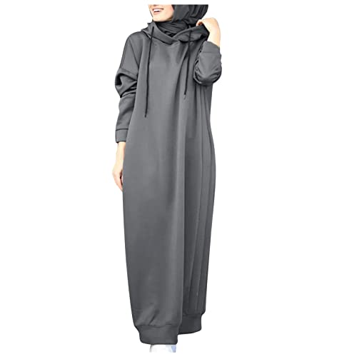 Damen Kleider Muslimisches Gebetskleidung für Frauen Muslimische Robe Langarm Einfarbig Gebet Abaya Kleid Islamischer Naher Osten Dubai Türkei Arabische Muslim Kaftan Kleid Ramadan (Y2-Grey, M) von Risaho