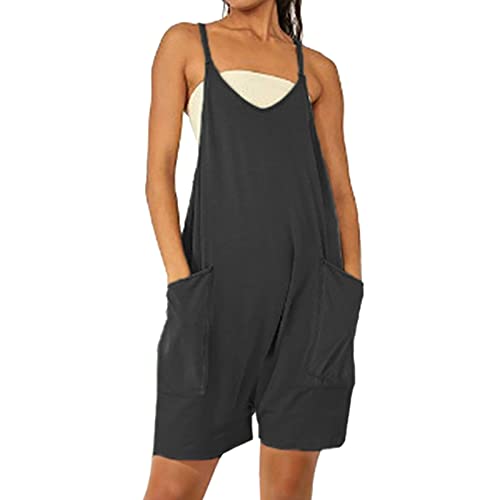 Damen Latzhose Sommer Jumpsuit Baggy Oversize Beiläufig Loose Trägerhose Overalls Romper Ärmellose Strampler Playsuit mit Große Taschen Arbeitshose Freizeithose von Risaho