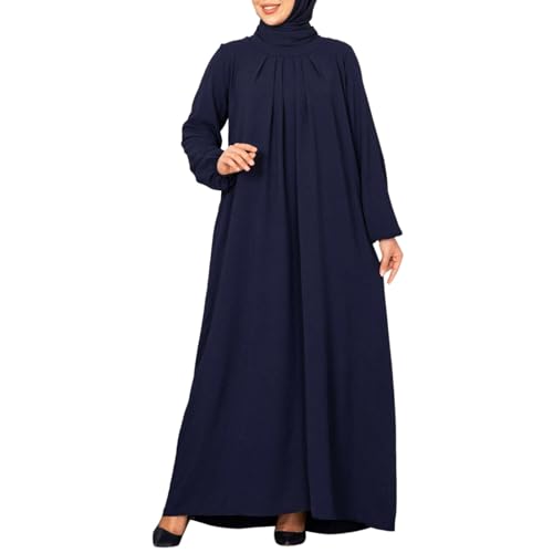 Damen Muslimisches Kleid Gebetskleid für Damen Muslimische Robe Langarm Einfarbig Gebet Abaya Kleid Islamischer Naher Osten Dubai Türkei Arabische Muslim Kaftan Kleid Für Ramadan (X3-Blue, L) von Risaho