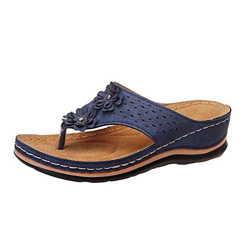 Damen Sandalen- Orthopädische Sandalen Damen, Modische Pantoletten mit Natur Kork-Fussbett - Frauen Schuhe mit Fussbett Sandaletten Bequem Römer Flip Flops Flache Schuhe Slingback von Risaho