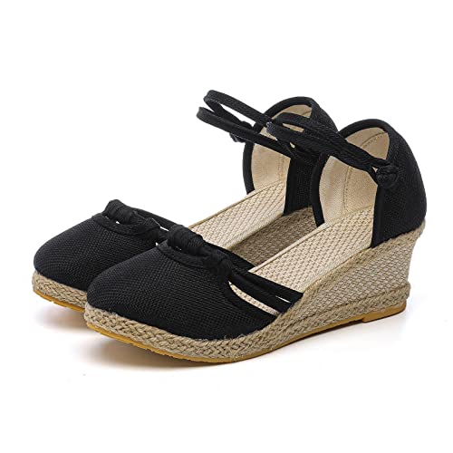 Damen Sandalen Plateau Keil Pantoletten Peep Toe Slipper Slip auf Modesandalen mit Pailletten Deko Bohemia Strand Schuhe Freizeit Flach Sandalette Sommer von Risaho