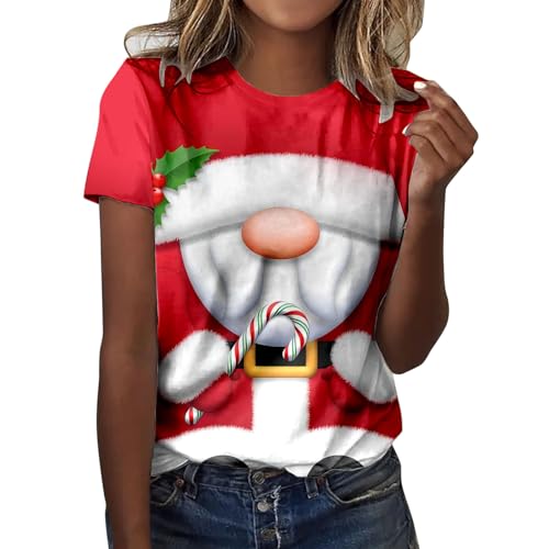 Damen Weihnachts Cartoon Drucken Oberteil Lässiges Weihnachtskleid Vintage Kostüm Langarm Tasche T-Shirt von Risaho